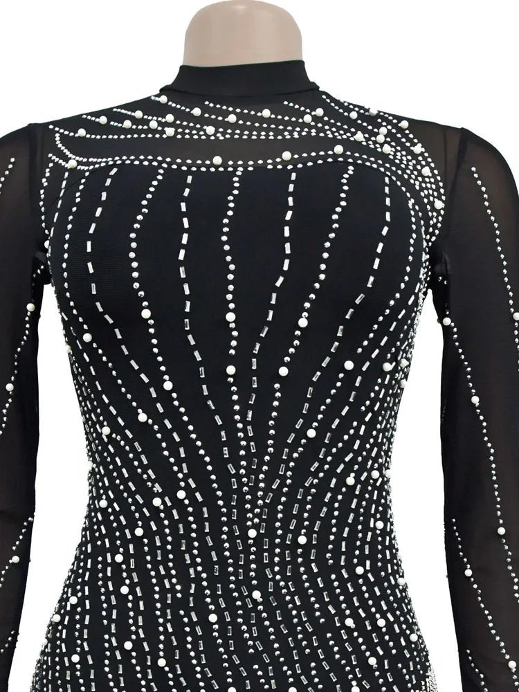 CrystalFrost β Fringed Pearl & Rhinestone Mini Dress for Glam Parties