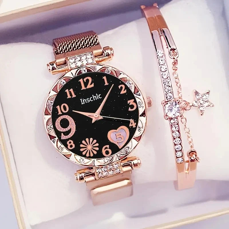 Floral Glow Watch & Bracelet Set β Elegant 2PCS for Women