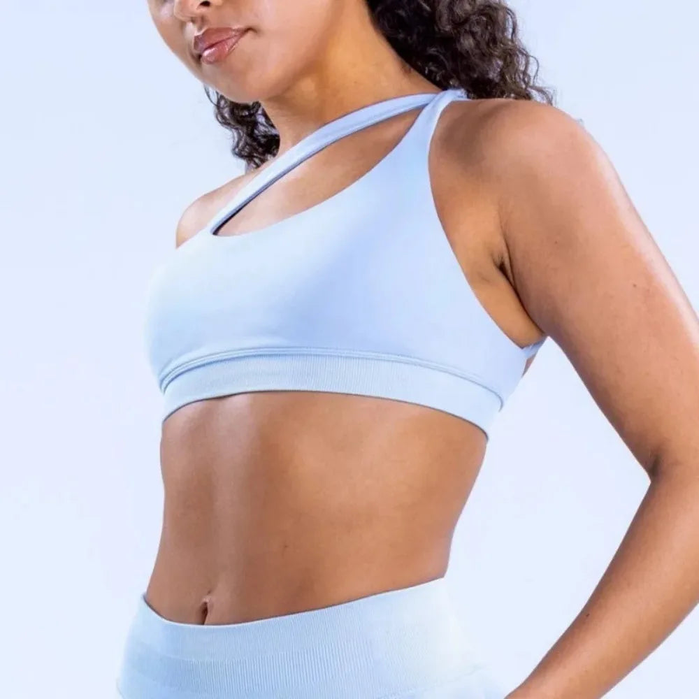 Seamless Push-Up Halter Bra β High Support Sports & Yoga Top with Open Back