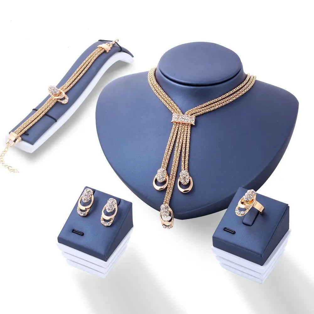 4PCS Women's Gold Jewelry Set β Necklace, Bracelet, Earrings & Ring Elegance Kit