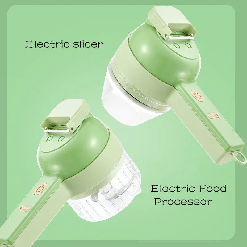 4-in-1 Electric Vegetable Cutter Set β Wireless Food Chopper, Slicer, Peeler & Grinder