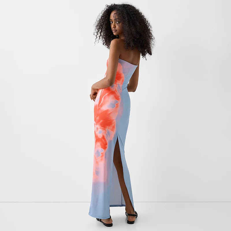 SunMuse β Strapless Print Tube Maxi Dress