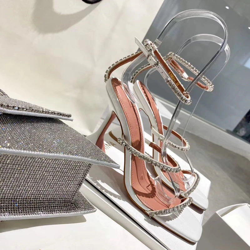 DiamondBloom β Rhinestone Chain Square Toe Sandals