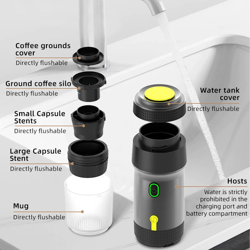 Portable Automatic Espresso Machine β For Large/Small Capsules & Ground Coffee