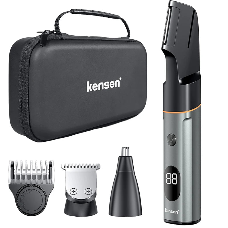 Kensen 3-in-1 Waterproof Body Grooming Kit – Beard, Nose & Pubic Hair Trimmer for Men