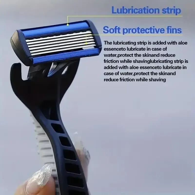 Men’s 6-Layer Stainless Steel Manual Safety Razor – Replaceable Head Shaving Tool