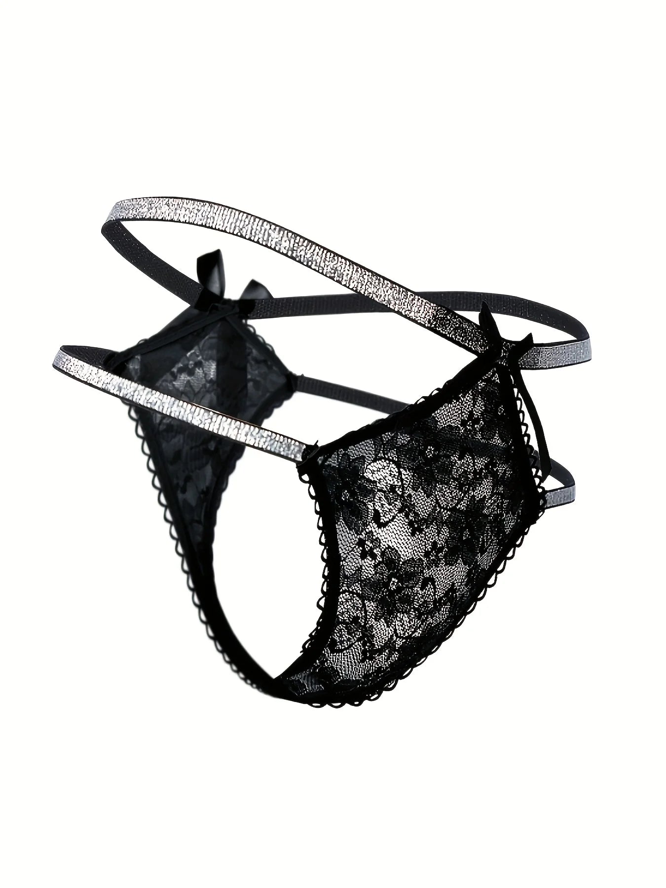4-Pack Sparkling Silver Ribbon Thongs – Hollow Temptation Lingerie