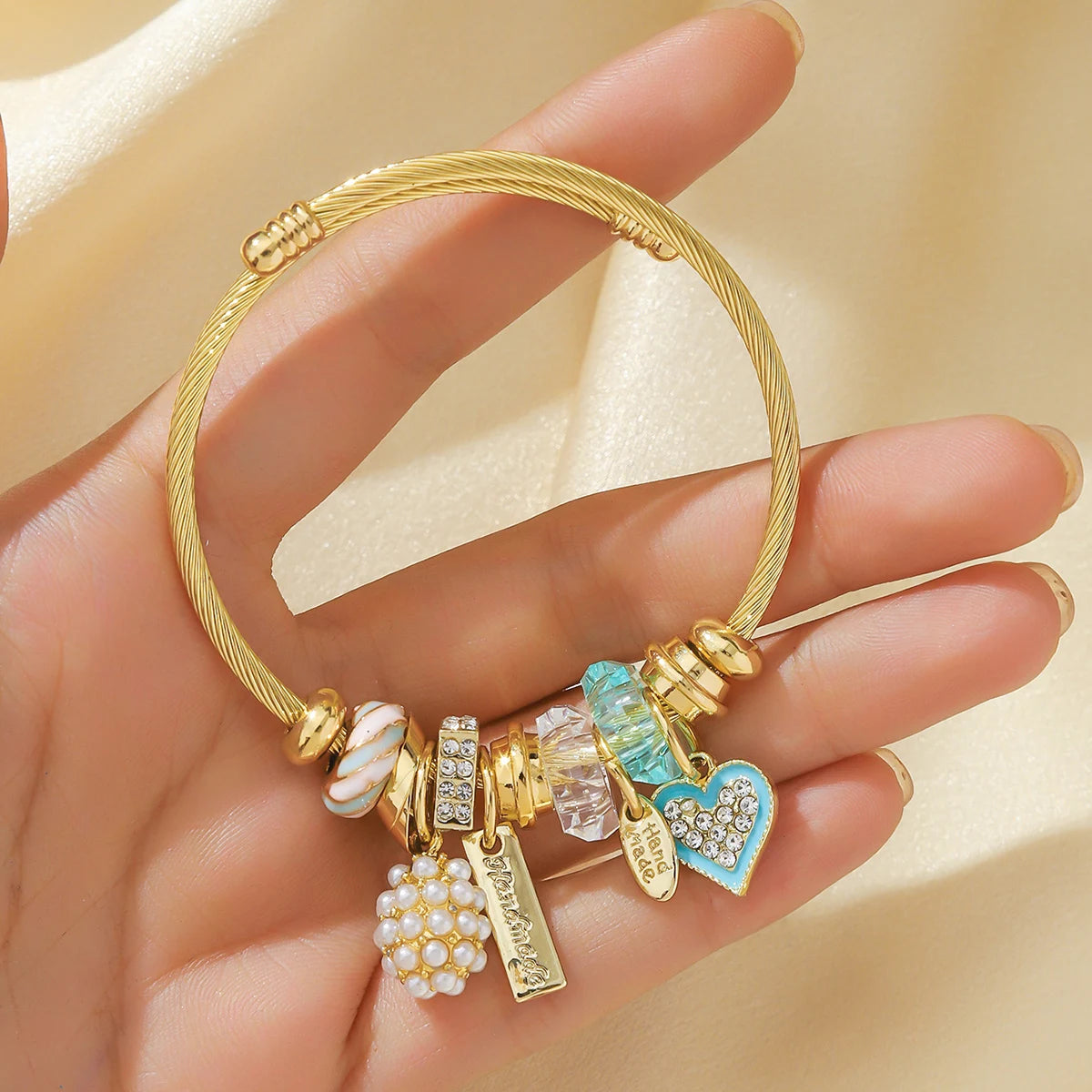 Fashion Stainless Steel Multi-Element Love Beaded Bracelet for Women