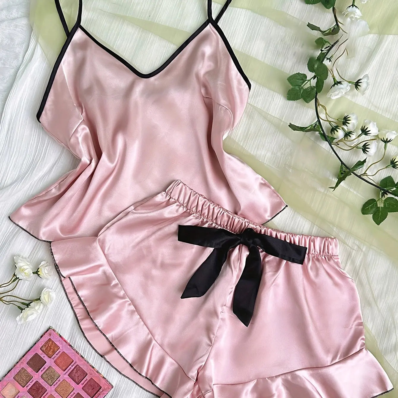 SatinEase β Women's Ruffle Satin Pajama Set