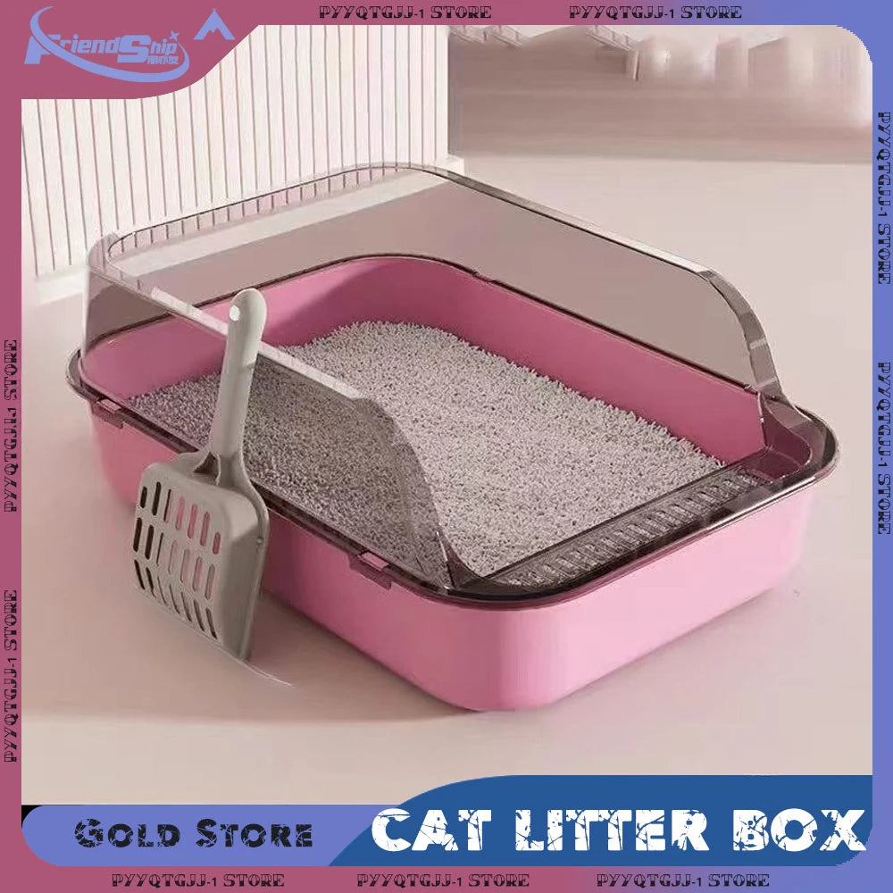 Semi-Closed Cat Litter Box β Large Non-Stick Splashproof Toilet with Removable Tray