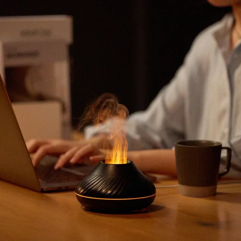Volcanic Flame Aroma Diffuser β 130ml USB Essential Oil Humidifier with Color Flame Night Light