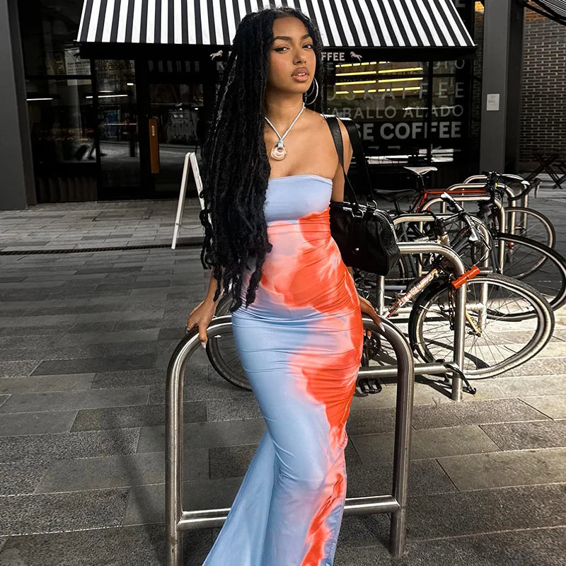 SunMuse β Strapless Print Tube Maxi Dress