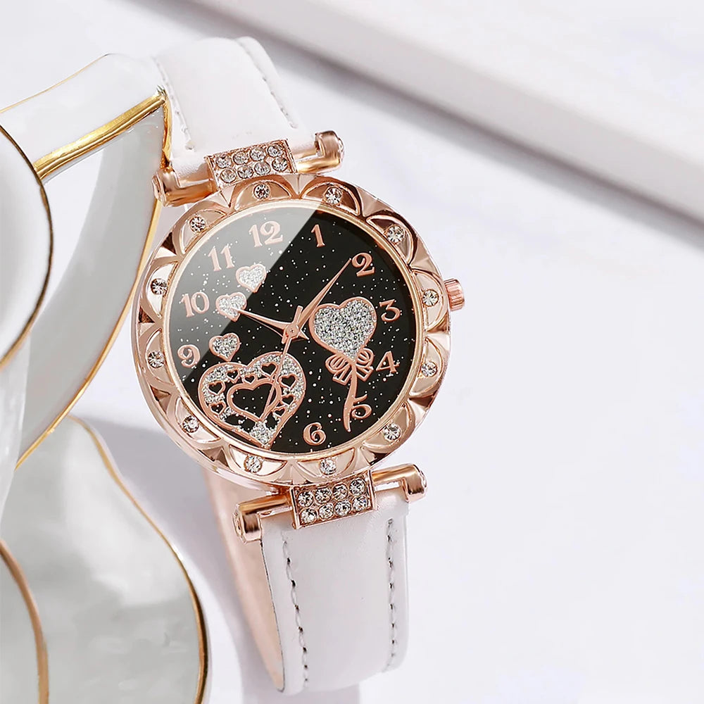 Shiny Rhinestone Watch & Faux Pearl Jewelry Set โ 4PCS Elegant Gift for Her