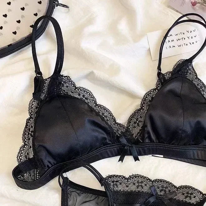 French Satin & Lace Bra Set β Ultra-Thin & Breathable