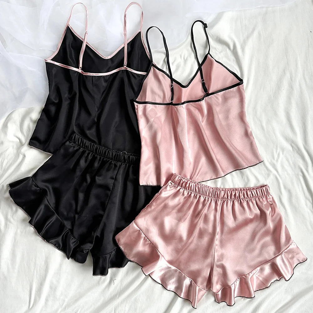 SatinEase β Women's Ruffle Satin Pajama Set