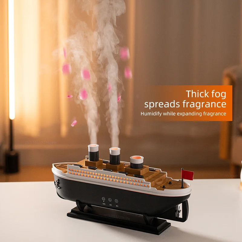 Titanic Ship Aroma Humidifier โ RGB LED Oil Diffuser with Smoke Rings & Remote Control