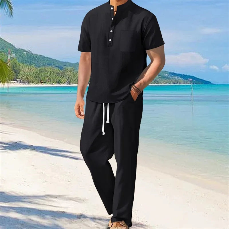 UrbanEase – Men’s Solid Henley & Pants Set