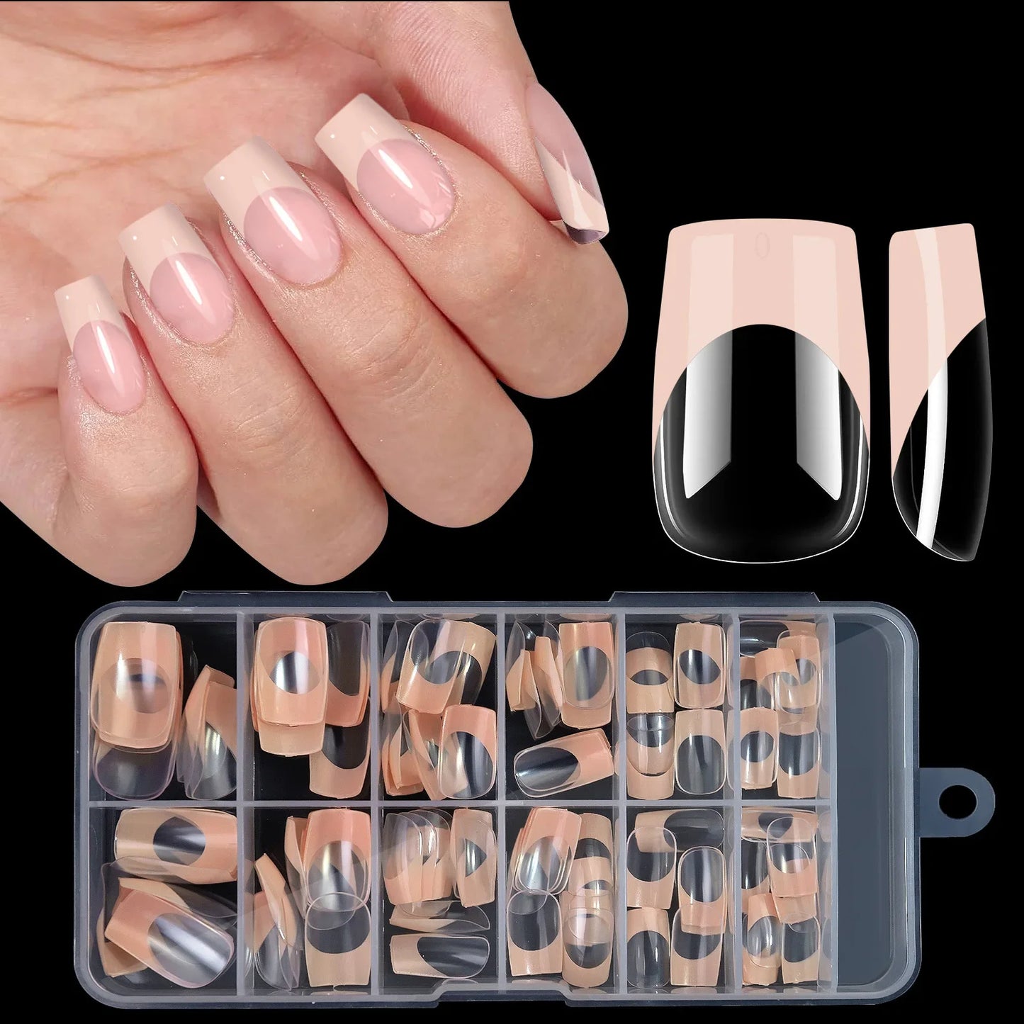 NailMuse β 120PCS Multicolor French Press-On Nails Set (Square & Almond Tips)