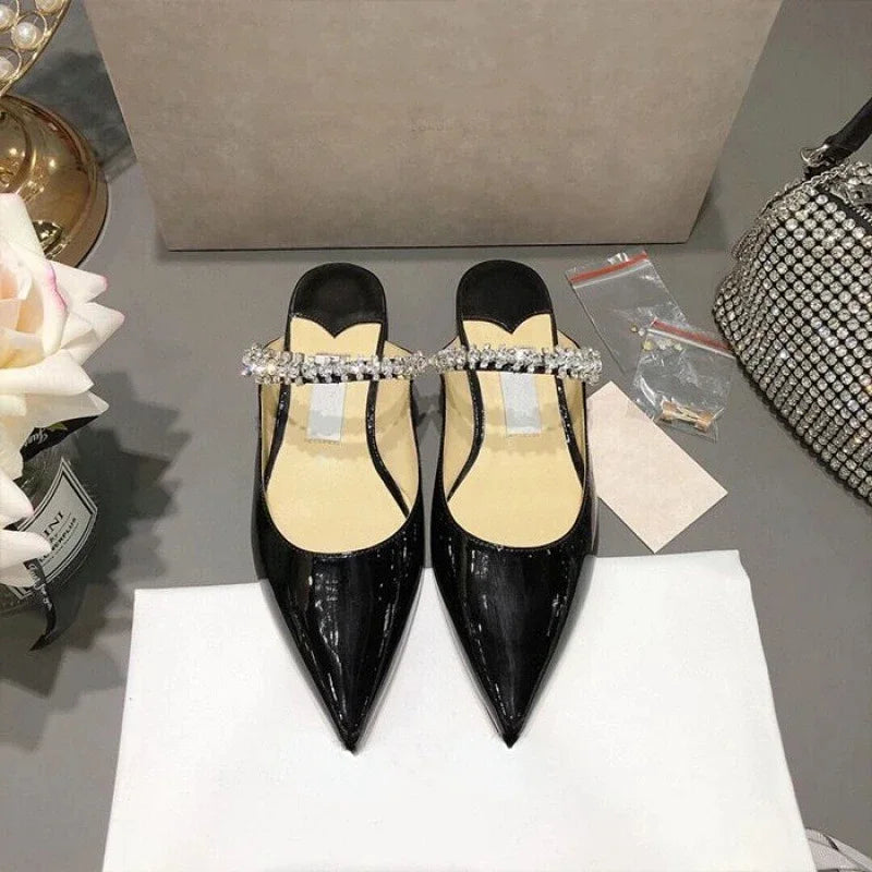 RhinestoneGlow β Pointed Baotou Summer High Heels