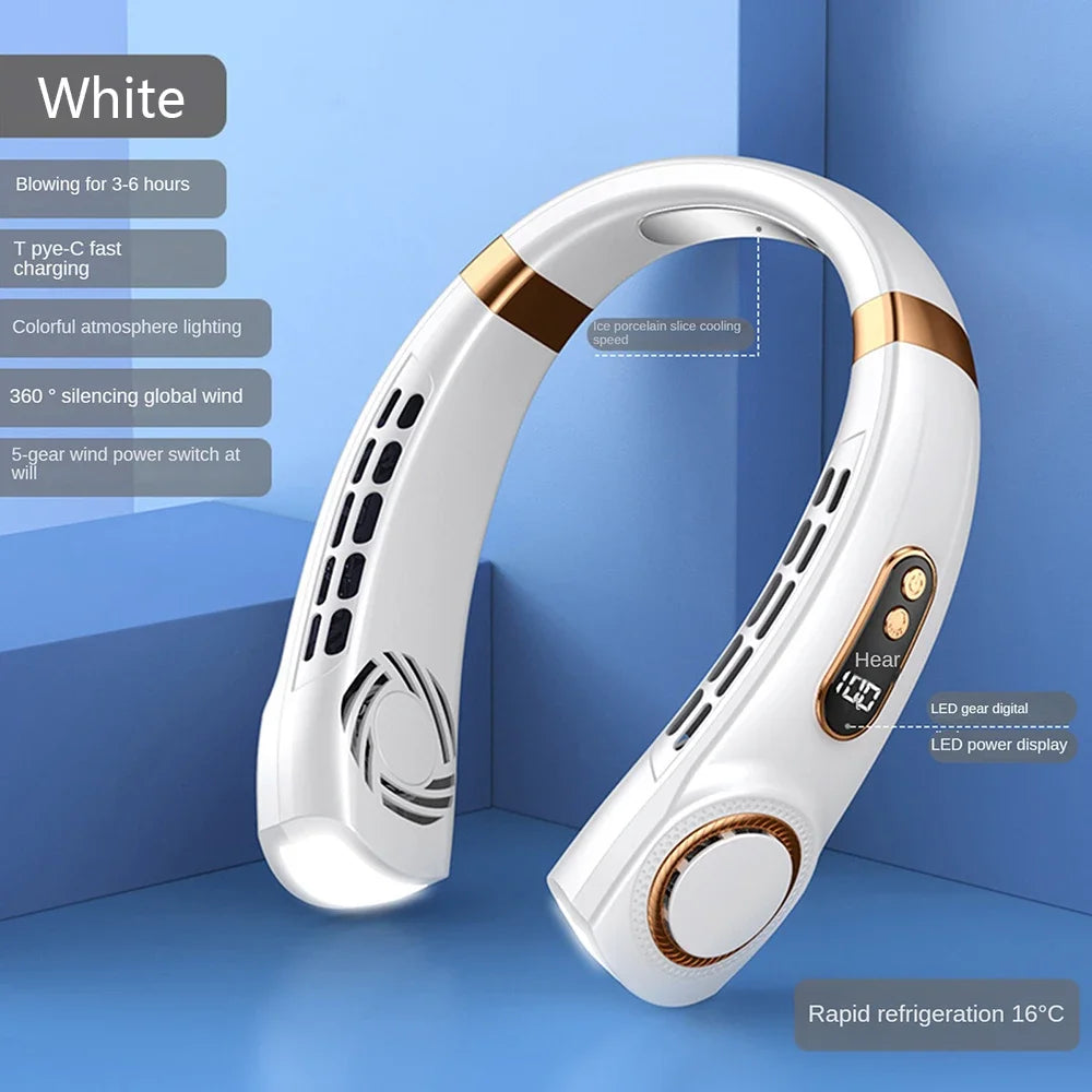 Bladeless Neck Fan β USB Rechargeable Silent Fan with 5 Speeds & Digital Display