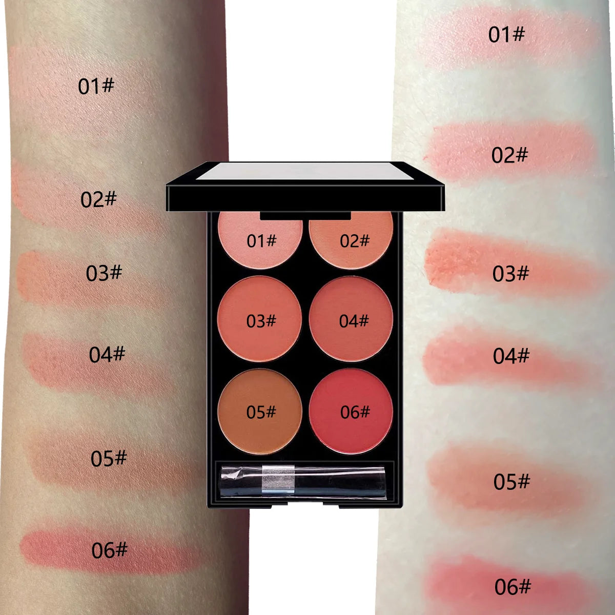6-Color Blush & Contour Palette β Pearlescent Matte Finish