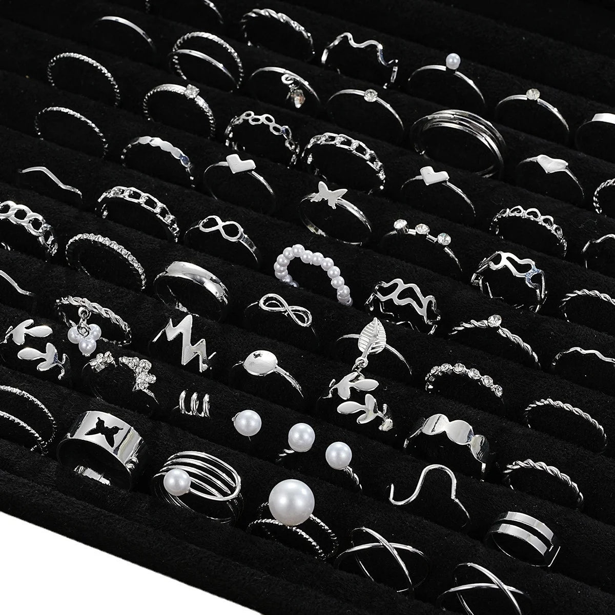 64-Piece Silver Geometric Knuckle Rings Set – Women’s Boho Charm Rings