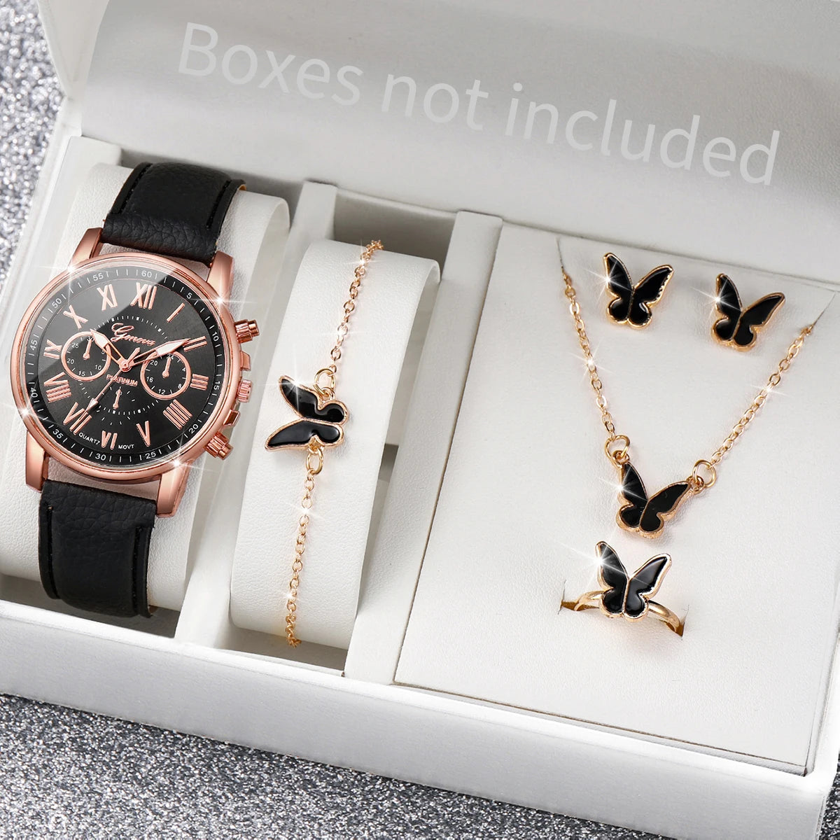 LoveTime β 5/6PCS Women's Leather Watch & Jewelry Set