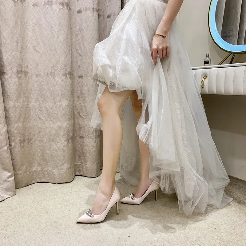BrideGlow 2025 β Rhinestone Satin Bridal Shoes