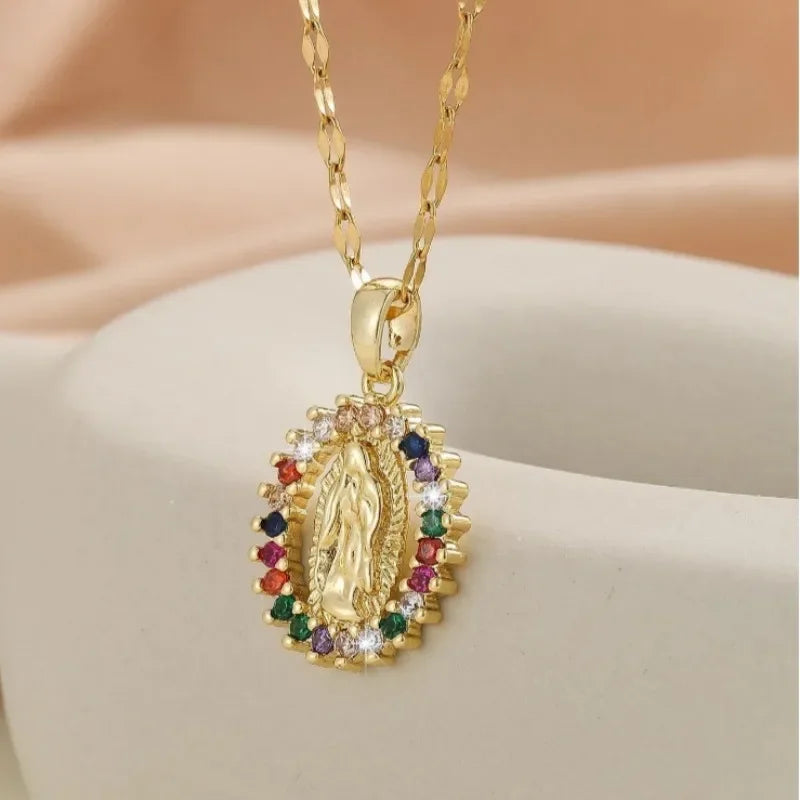 Celestial Grace β Virgin Mary Colorful Zircon Necklace