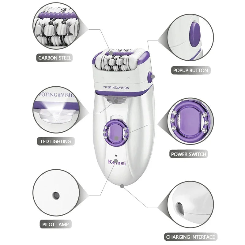 Kemei Rechargeable 2-in-1 Epilator & Shaver for Women β Smooth Skin Hair Removal Machine