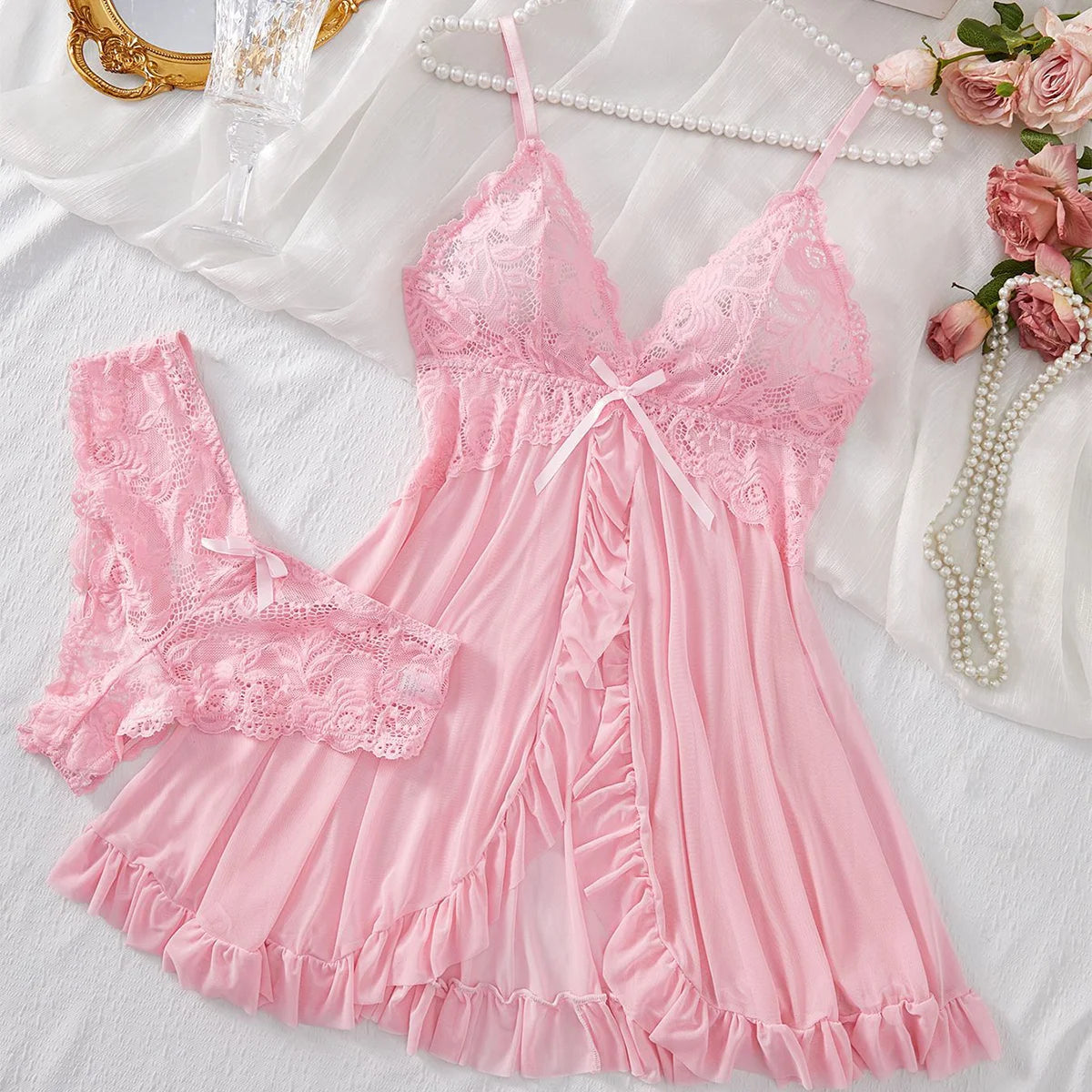 Sexy Lace Lingerie Nightdress β V-Neck Slim Fit Sleepwear for Women