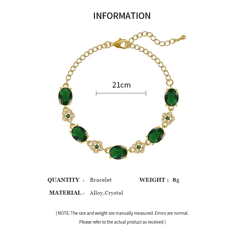 Luxury Green Rhinestone Link Bracelet β Vintage Gold Chain for Women