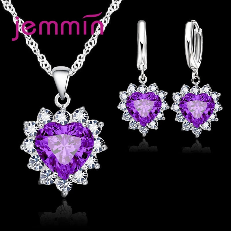 925 Silver Heart Pendant & Hoop Earrings Set – Elegant Anniversary Jewelry Gift