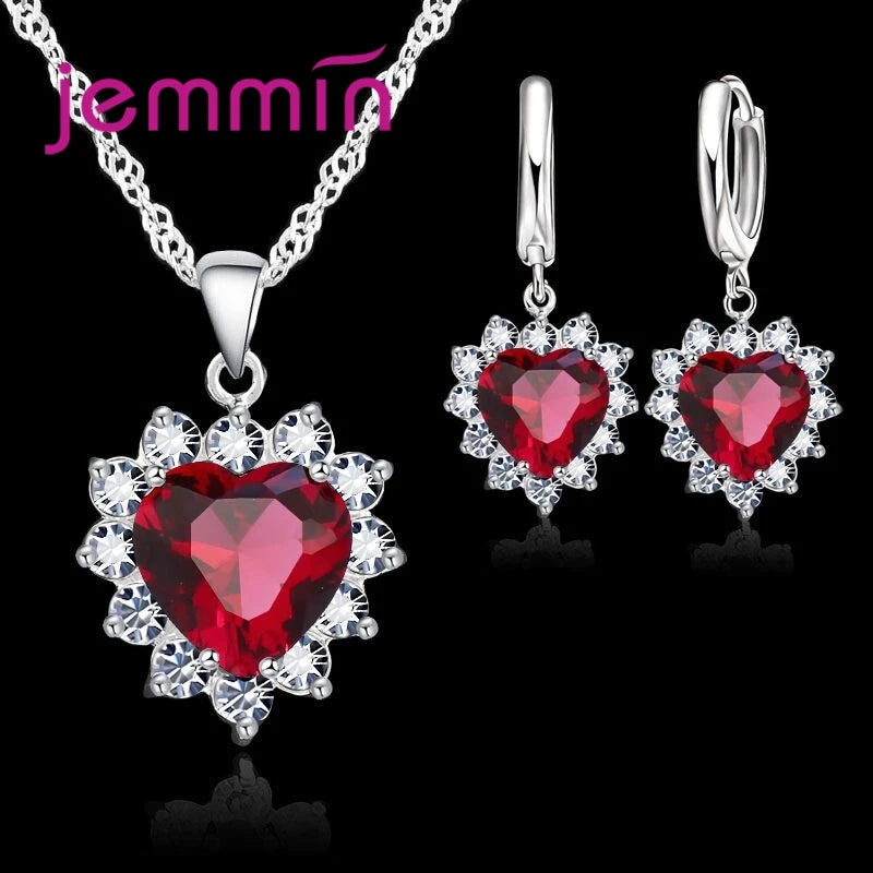 925 Silver Heart Pendant & Hoop Earrings Set – Elegant Anniversary Jewelry Gift