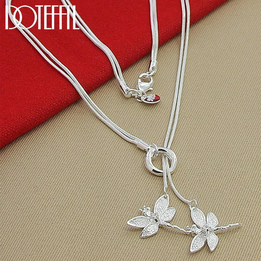 DOTEFFIL 925 Silver Twin Dragonfly Pendant Necklace – Elegant Wedding & Engagement Jewelry