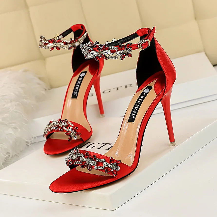 SilkGlam 2025 – Women's Crystal High Heel Sandals