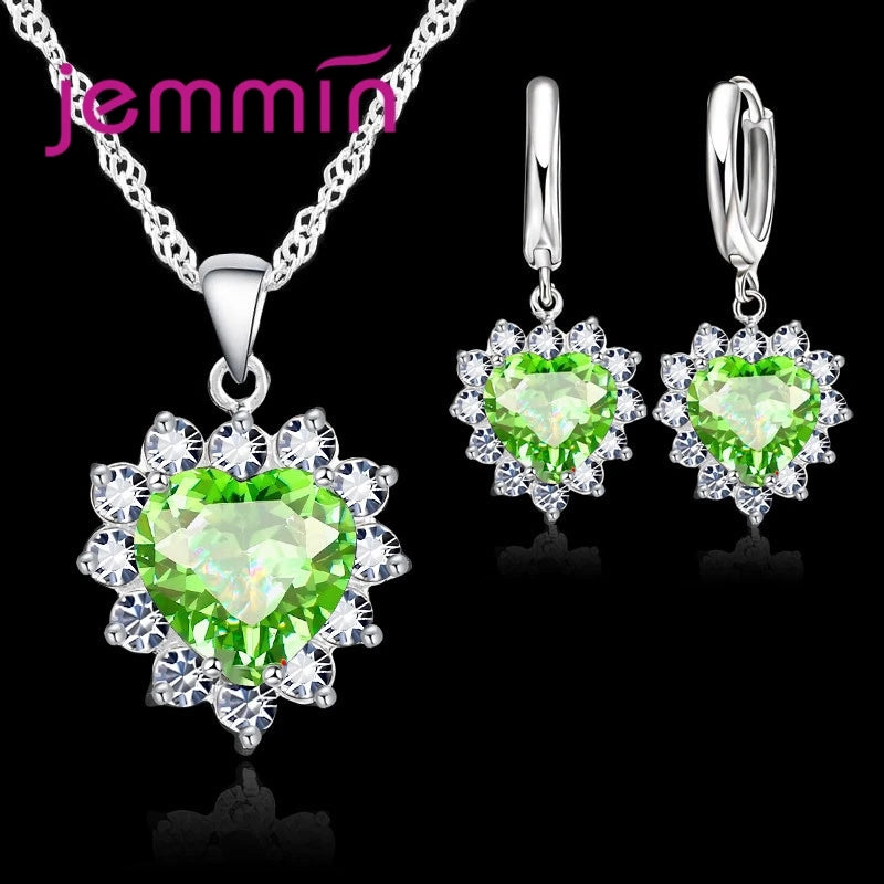 925 Silver Heart Pendant & Hoop Earrings Set – Elegant Anniversary Jewelry Gift