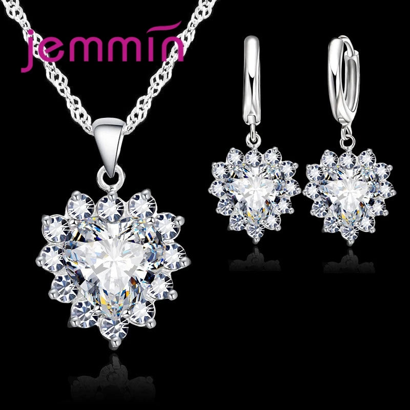 925 Silver Heart Pendant & Hoop Earrings Set – Elegant Anniversary Jewelry Gift