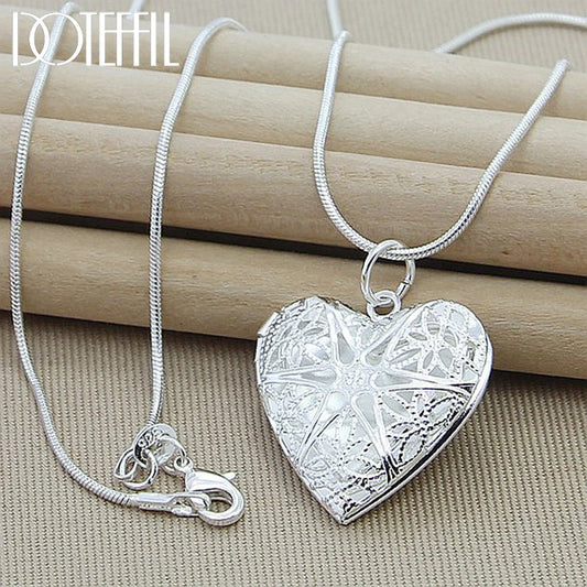 DOTEFFIL 925 Silver Photo Frame Pendant Necklace – Elegant Memory Keepsake Jewelry