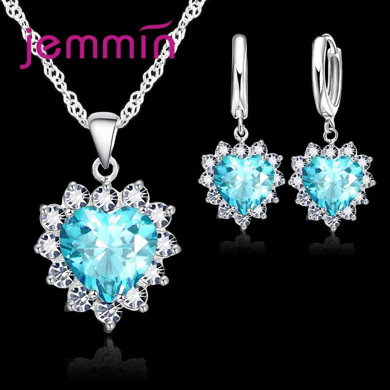 925 Silver Heart Pendant & Hoop Earrings Set – Elegant Anniversary Jewelry Gift