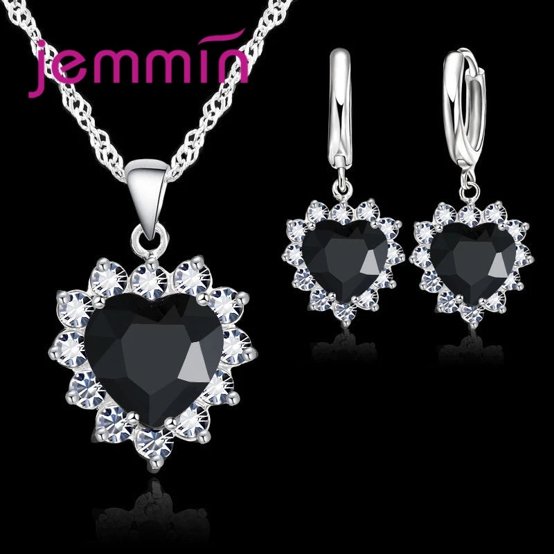 925 Silver Heart Pendant & Hoop Earrings Set – Elegant Anniversary Jewelry Gift