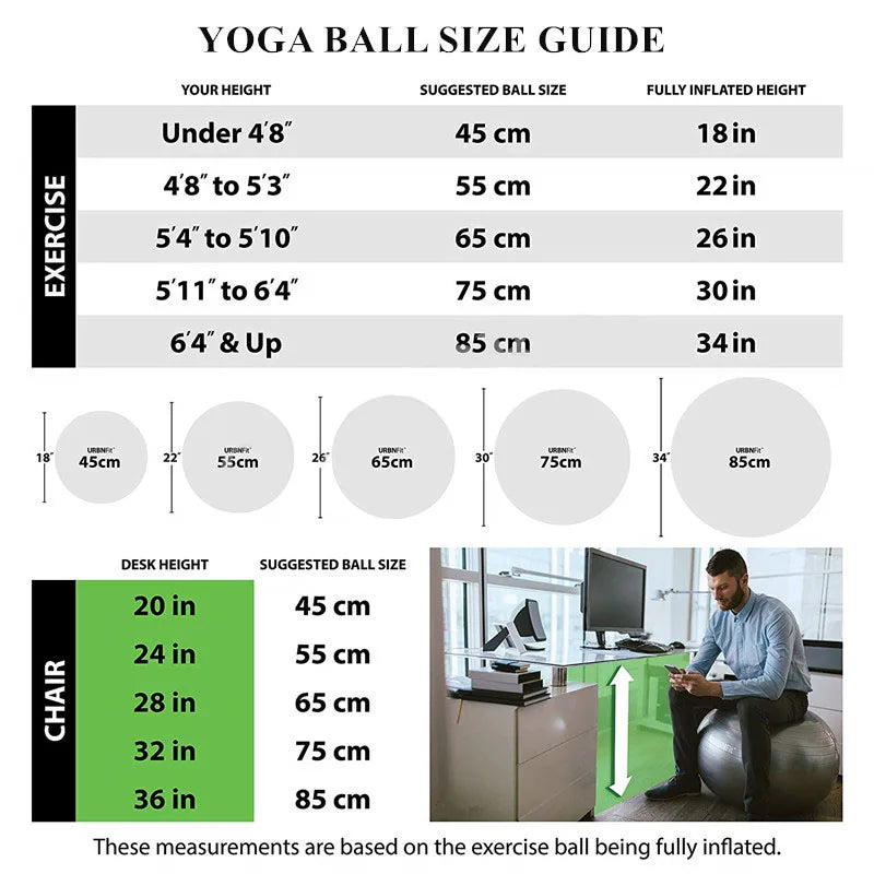 Anti-Burst Yoga Ball – PVC Balance & Exercise Ball (45–85cm)