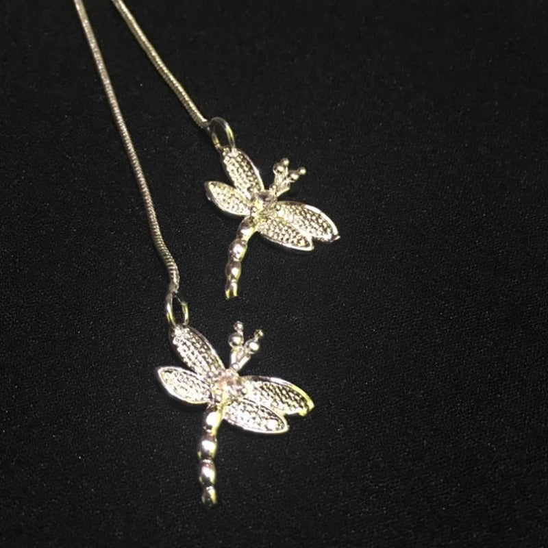 DOTEFFIL 925 Silver Twin Dragonfly Pendant Necklace – Elegant Wedding & Engagement Jewelry
