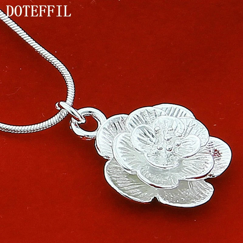 DOTEFFIL 925 Silver Rose Pendant Necklace – Elegant Floral Wedding Jewelry for Women