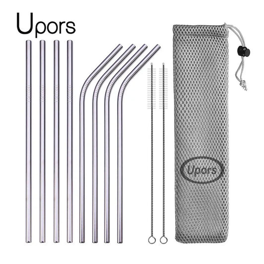 Metal Straws – Reusable 304 Stainless Steel Set with Brush & Pouch