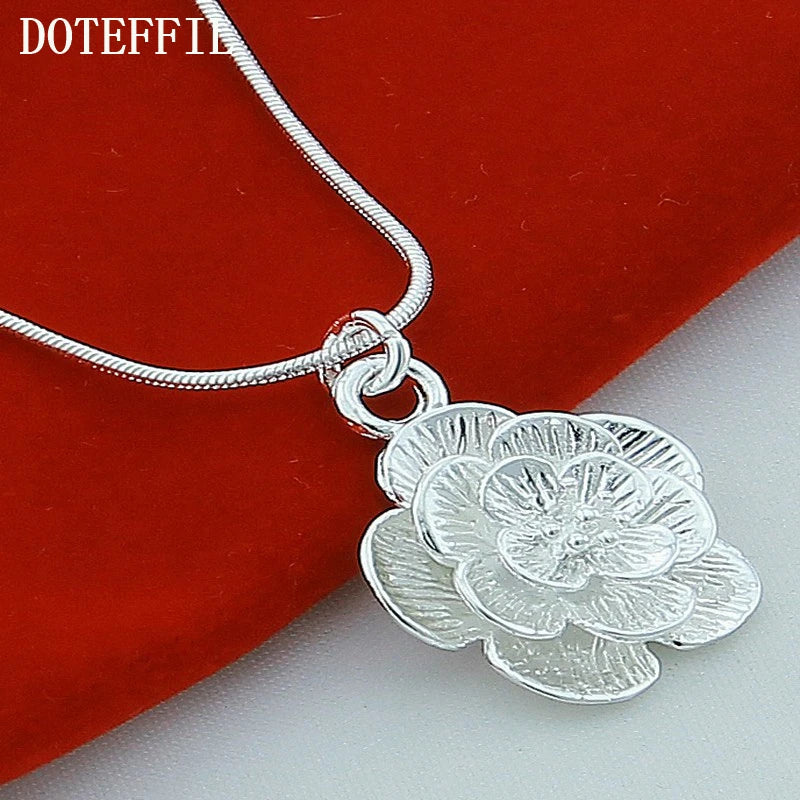 DOTEFFIL 925 Silver Rose Pendant Necklace – Elegant Floral Wedding Jewelry for Women