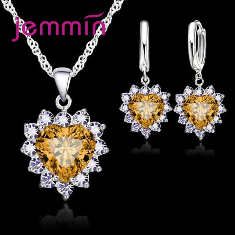 925 Silver Heart Pendant & Hoop Earrings Set – Elegant Anniversary Jewelry Gift