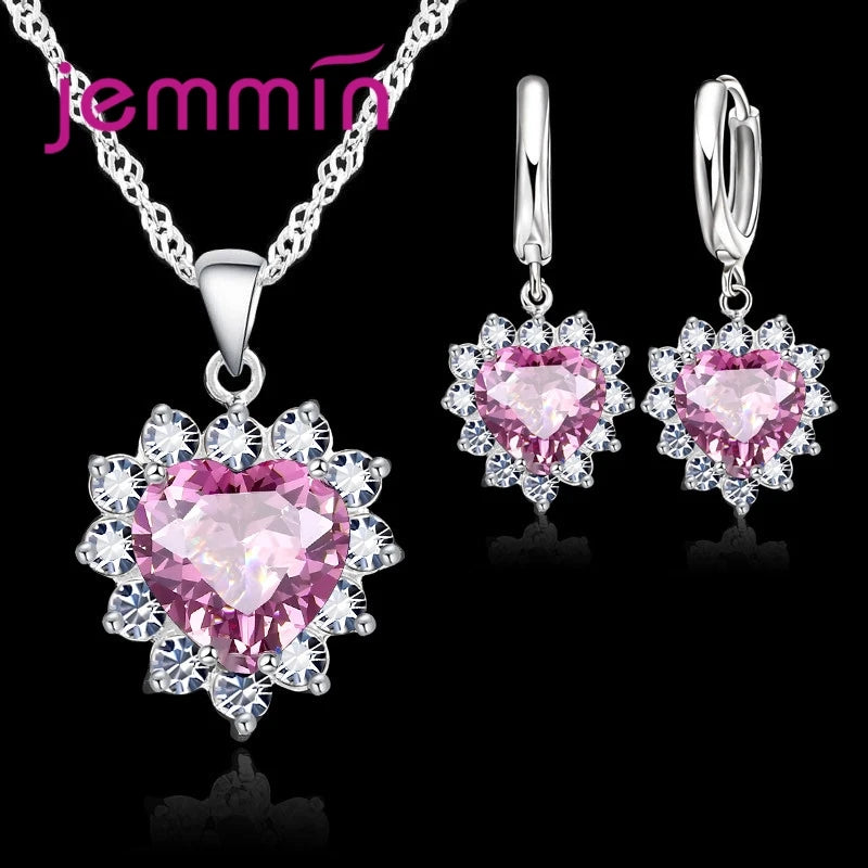 925 Silver Heart Pendant & Hoop Earrings Set – Elegant Anniversary Jewelry Gift