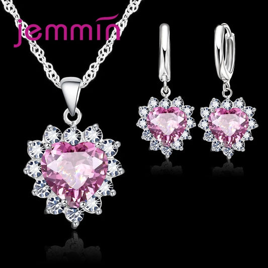 925 Silver Heart Pendant & Hoop Earrings Set – Elegant Anniversary Jewelry Gift