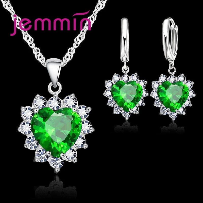 925 Silver Heart Pendant & Hoop Earrings Set – Elegant Anniversary Jewelry Gift